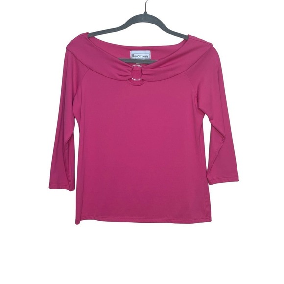 Elliott Lauren Women's‎ Hot Pink 3/4 Sleeve Top with Ring Detail Size Medium - Picture 1 of 6
